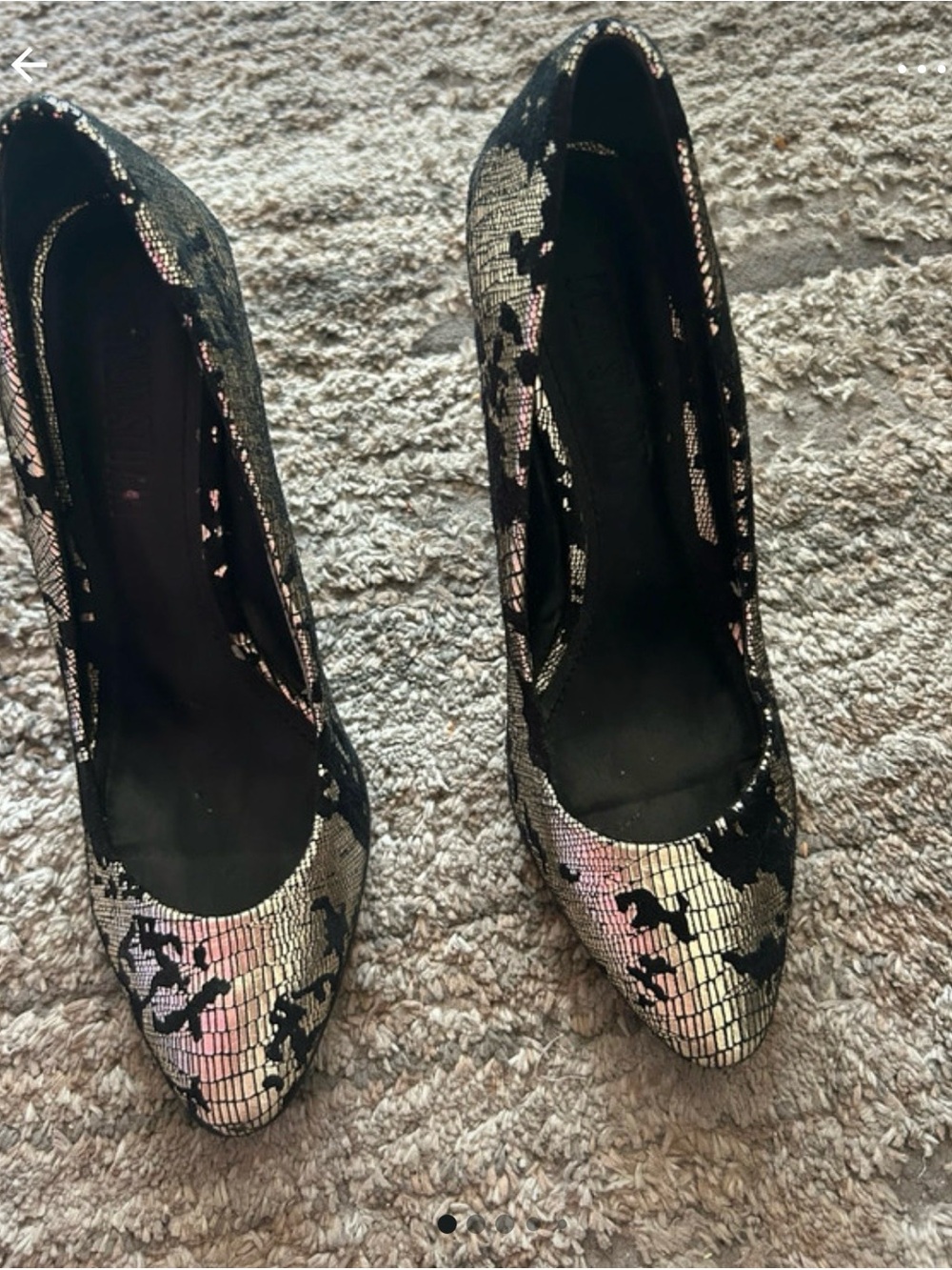 Colin Stuart Iridescent Snake-Print Pointed Toe Heels in Black and Pink